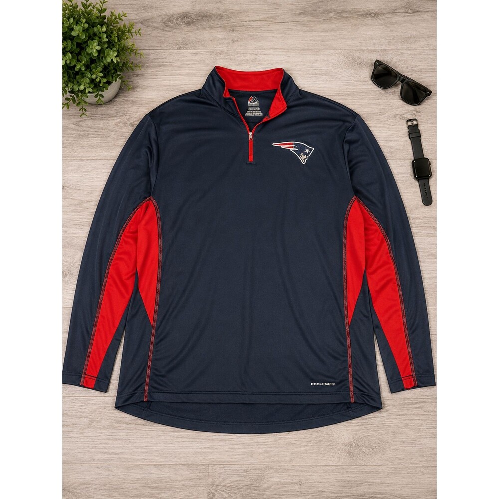 New England Patriots Majestic Cool Base Quarter Zip Pullover 2XL Navy Red NFL